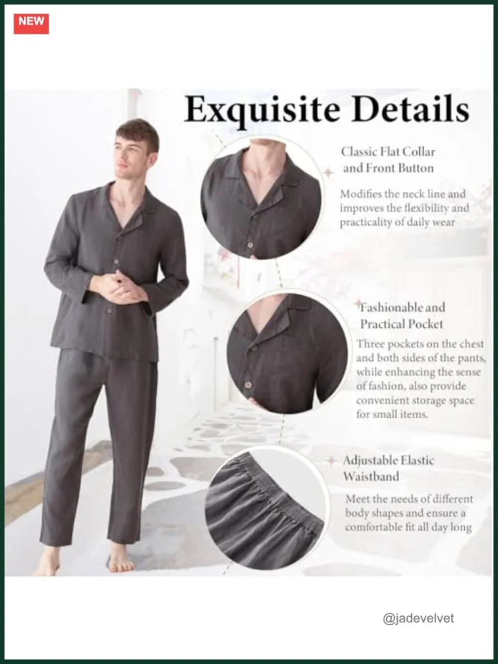 Men's Linen Pajama Set - 2 Piece Sleepwear Loungewear